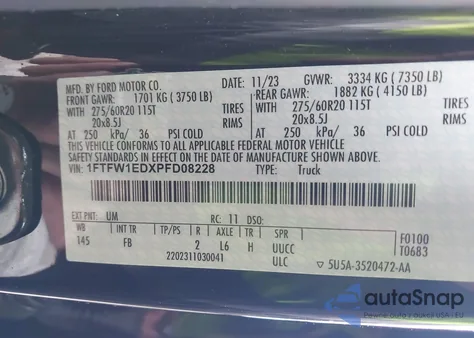 2023 Ford F-150 Xlt from USA, damaged, VIN 1FTFW1EDXPFD08228